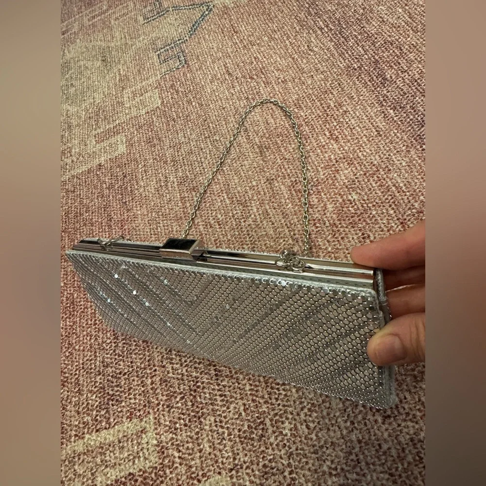 Lulu Townsend silver chevron chainmail clutch with chain evening bag